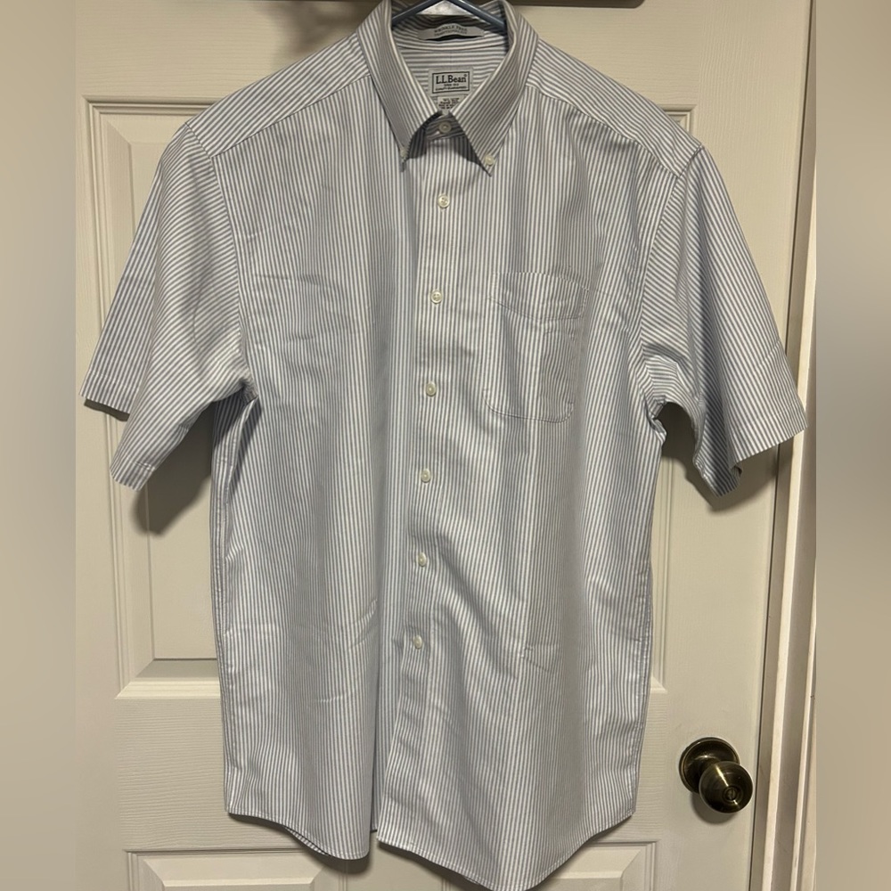 Men's Classic Oxford Cloth Shirt, Traditional Fit Short-Sleeve University Stripe